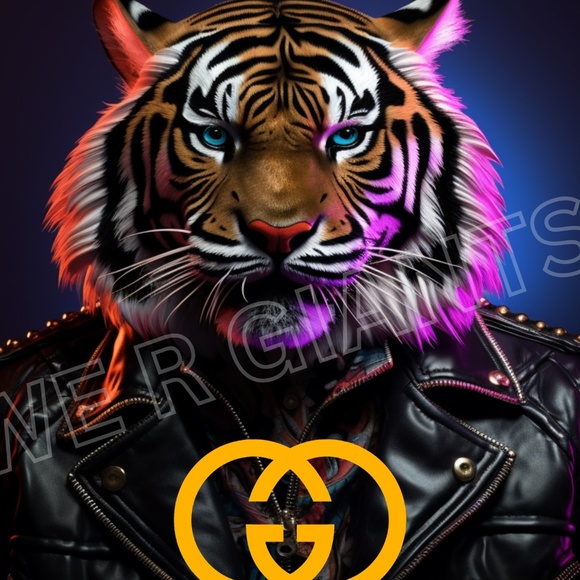 GUCCI ART STUNNING MOTO BAD AZZ TIGER PRINT 11X14 BY THE ARTIST DENARDAI - Picture 1 of 2